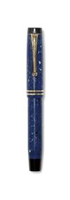 Parker Duofold Streamline Junior lapis blue on white celluloid fountain pen and mechanical pencil set.